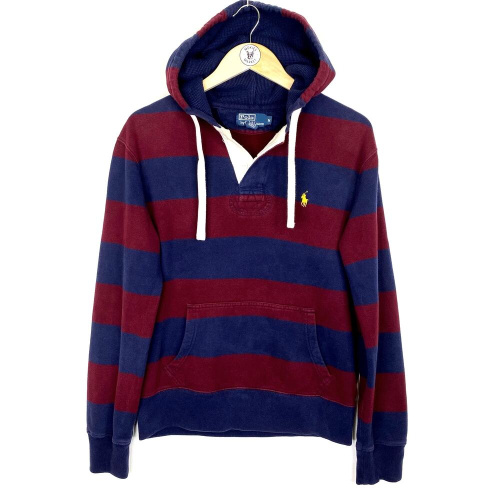 Polo by Ralph Lauren Navy & Burgundy Striped Hooded Sweatshirt